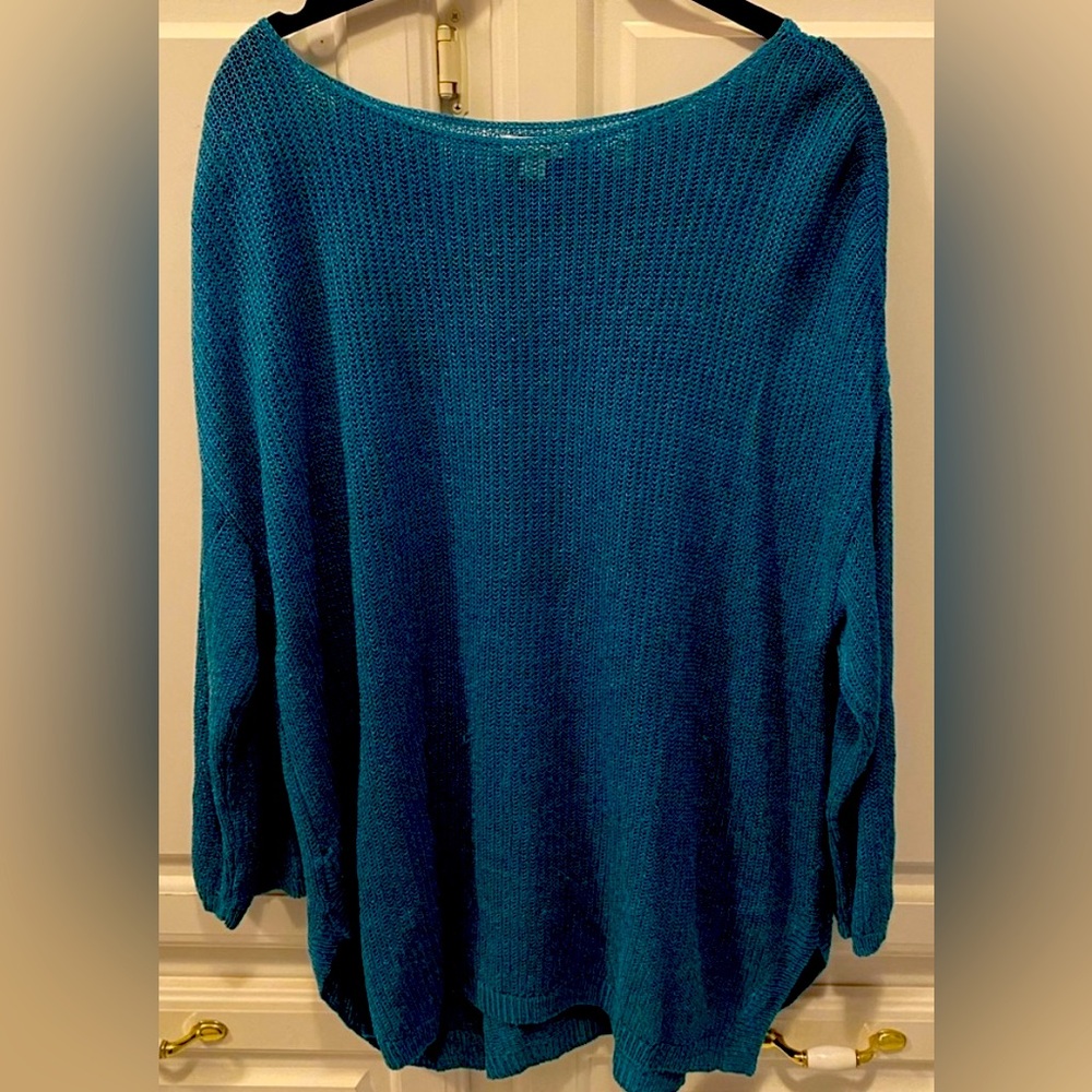 J. Jill Blue Aqua Linen Long Sleeve Sweater Size XL